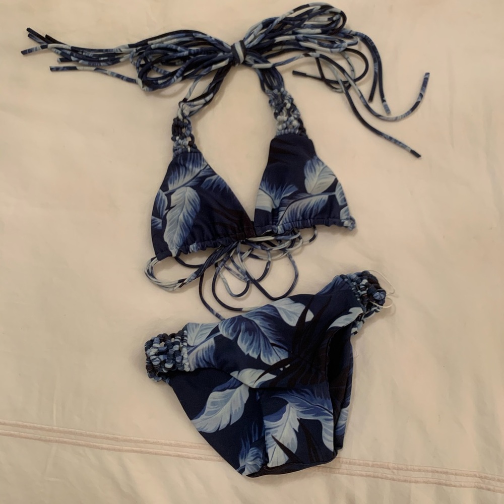 MIKOH Kids bikini set - navy palm print